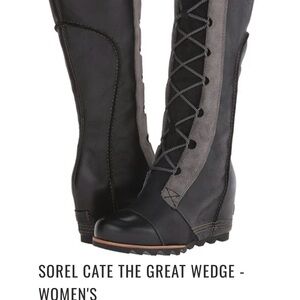Sorel Cate The Great Wedge Women's Black and Gray Lace-Up Boots